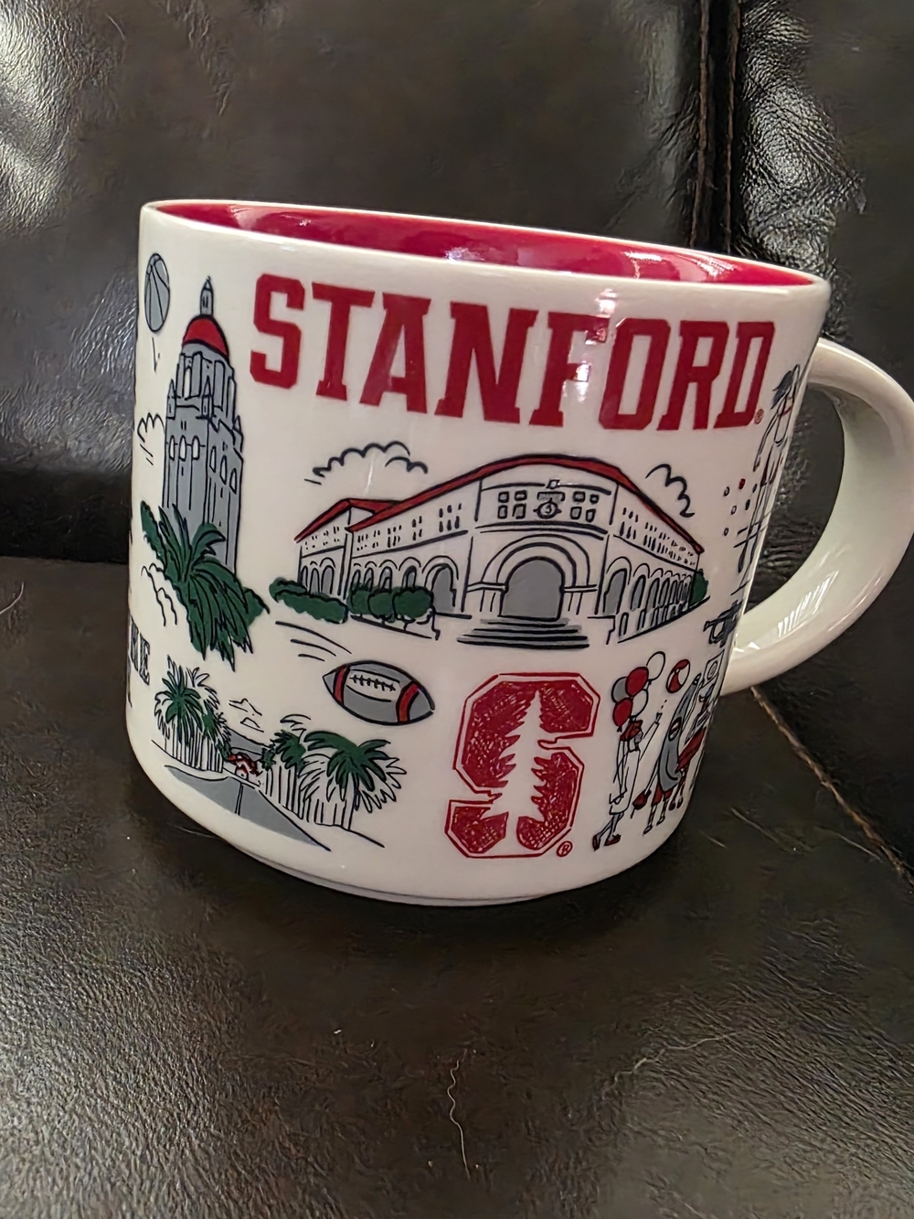 Starbucks Stanford White Ceramic Mug with Red Interior and Red Details